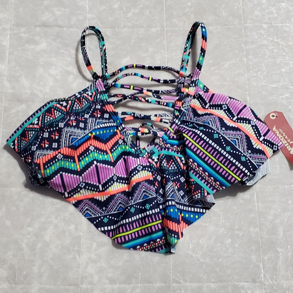 Arizona Dark Blue Tribal Print Flowy Bikini Top